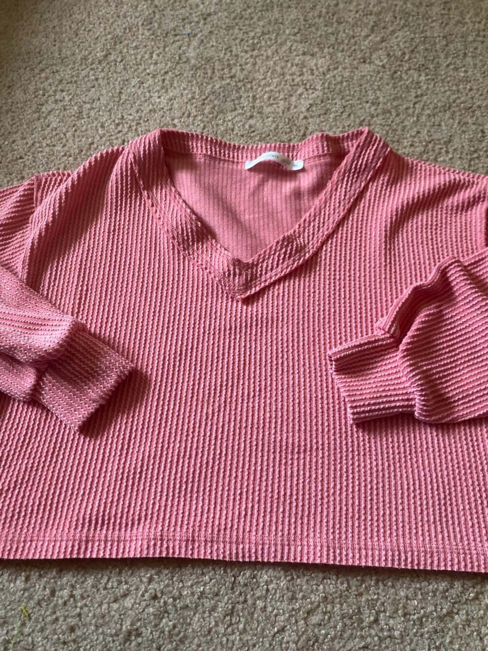 Altar'd State Waffle Knit V-Neck Top Size XS Rose Pink Pullover